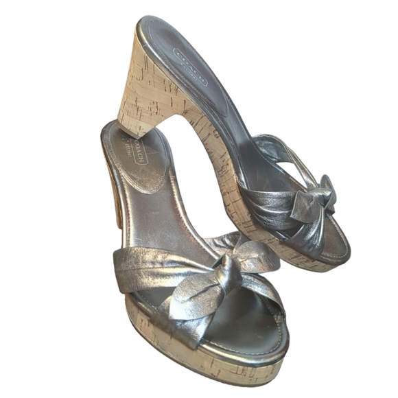 Coach Luxury Silver Slides Platform Sandals Size 10. - Picture 2 of 16